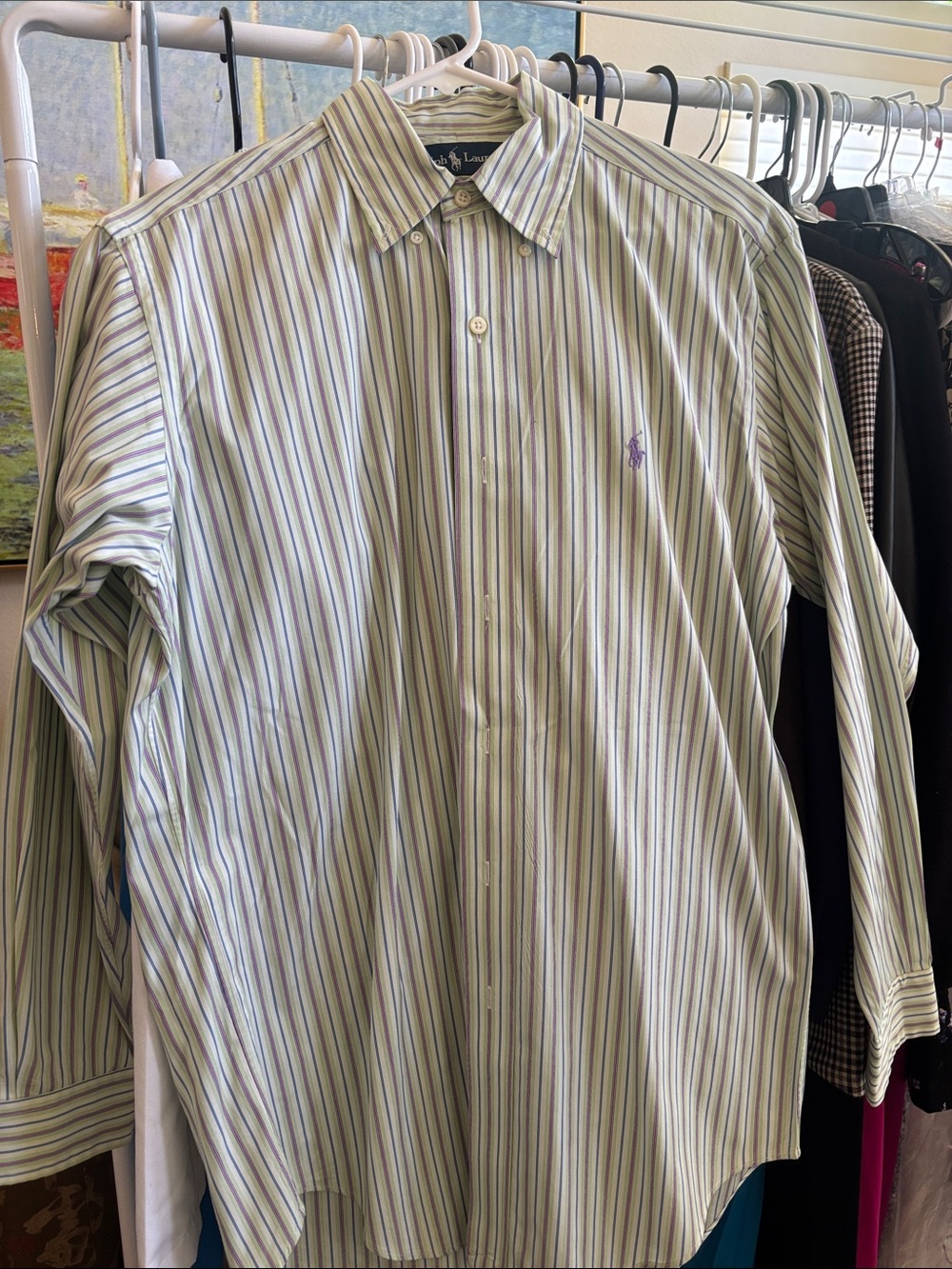 Ralph Lauren Men's Striped Button-Down Shirt - Light Green, Blue, Purple, White